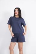 Osy Modal Yumuşak Dokulu Kumaş Bisiklet Yaka T-shirt Kısa Şort İkili Takım - Antrasit resmi